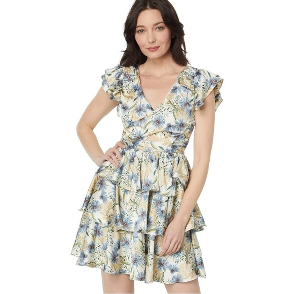 NWT En Saison Dahlia Mini Dress Floral Tiered Cutout Feminine Medium Fairycore - Picture 1 of 16